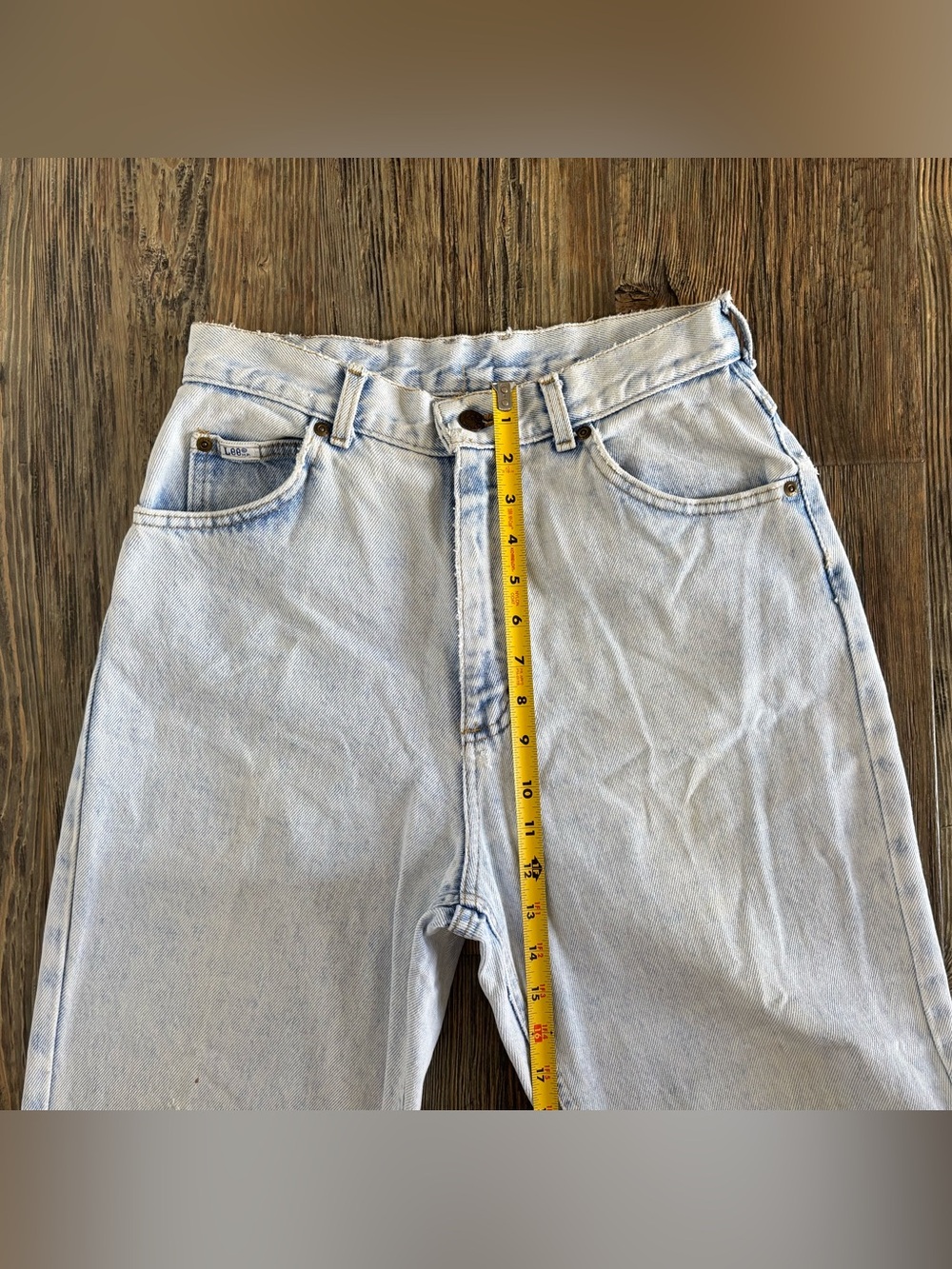 *FLAWS* Vtg Lee High Waist Tapered Light Wash Denim Jeans 10L Western Yoke 80s - Picture 6 of 16